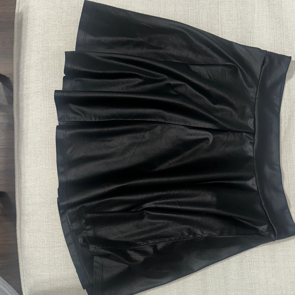 Black Faux Leather Pleated Mini Skirt